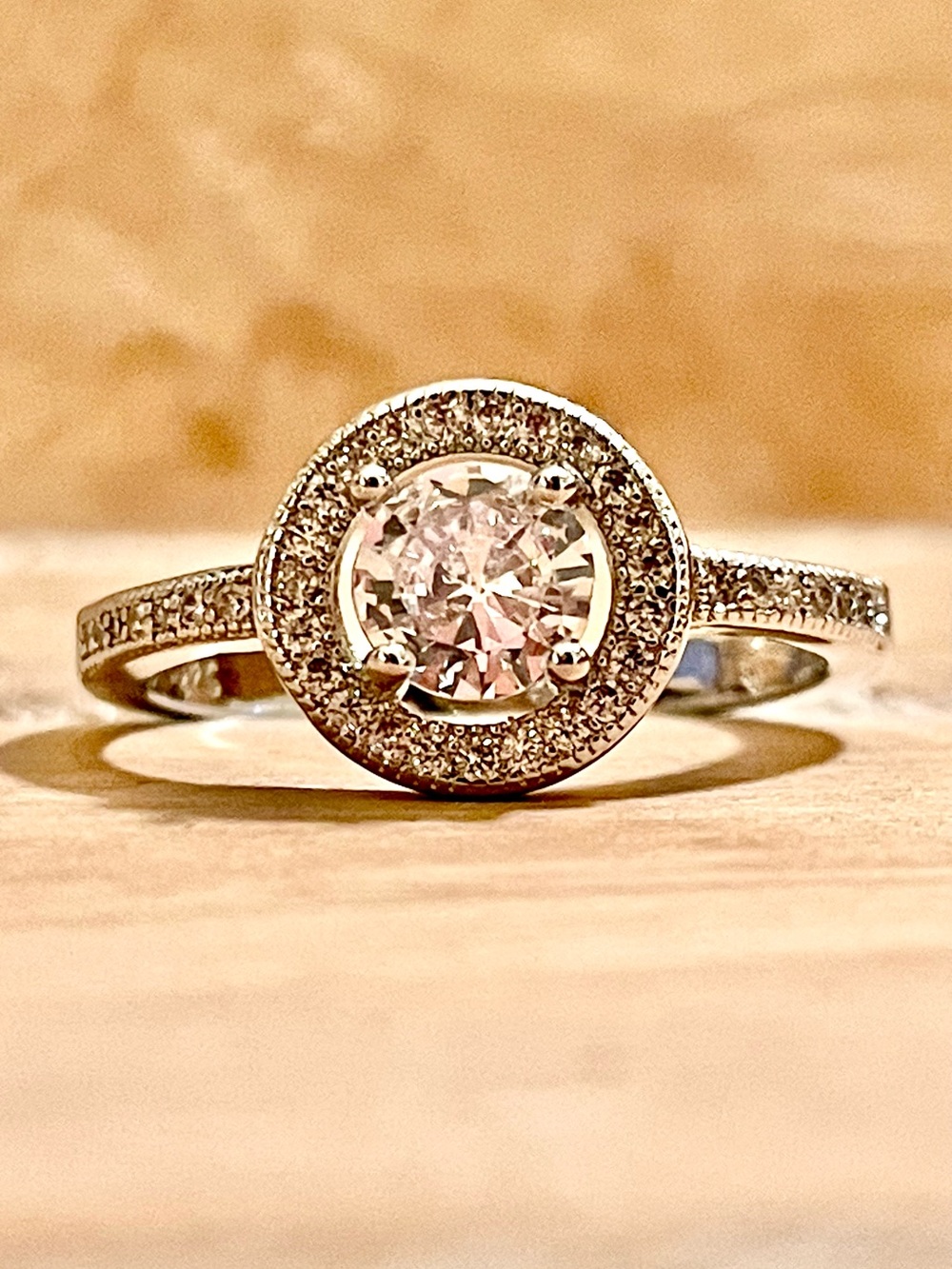 Sparkling Classic Halo Engagement Ring in 935 Silver with Clear Center Stone - Picture 1 of 7